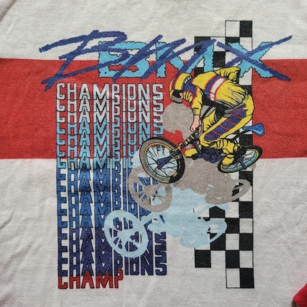 Vintage 1980s BMX Champions Sleeve V-neck Pajama Top Size Boy's 14